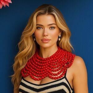 Statement Boho Wow Elegant Red Beaded Bohemian Core Showstopper Power Necklace